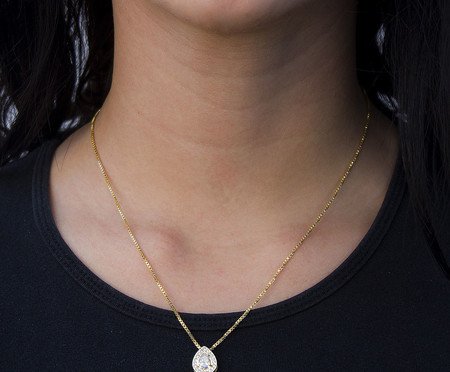Pingente Gota Detalhe em Ródio Semijoia Banho de Ouro 18K | Westwing