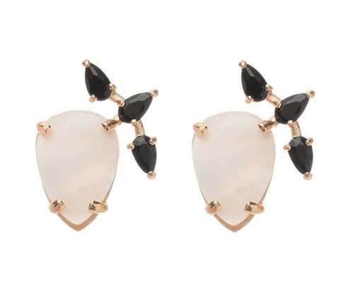 Brinco Gold Raquel Schiavon com Madrepérola e Cristal Ônix, Dourado | WestwingNow