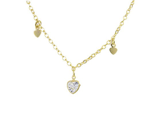 Colar Colar Três Corações com Zircônia Semijoia Banho de Ouro 18K, Dourado | WestwingNow