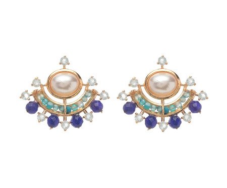 Brinco Gold com Apatita Jade Azul Pérola Shell e Cristal Água Marinha | Westwing