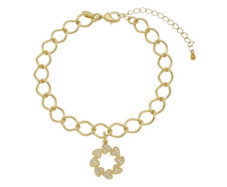 Pulseira Gold Elo Groumet com Corações Cravejado | Westwing