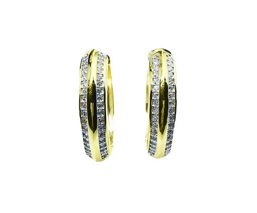 Brinco Argola Dupla Semijoia Banho de Ouro 18K Cravação de Zirconias, Dourado | WestwingNow