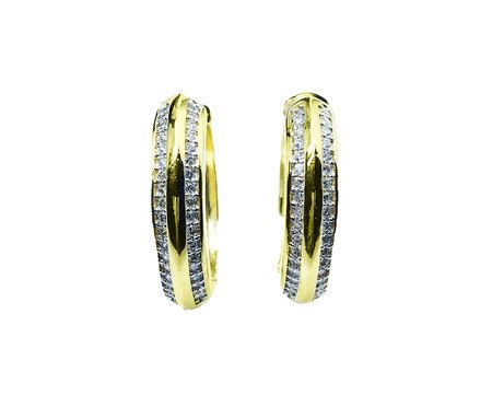 Brinco Argola Dupla Semijoia Banho de Ouro 18K Cravação de Zirconias | Westwing