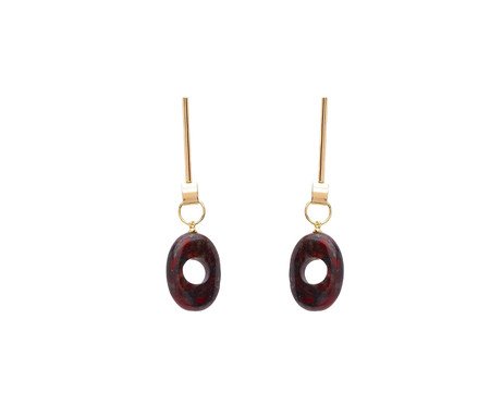 Brinco Gold Biojoia Longo Palito com Pedra Natural Vermelha | Westwing
