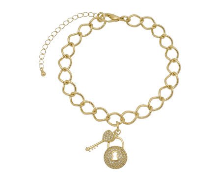 Pulseira Gold Chave e Cadeado Cravejado | Westwing