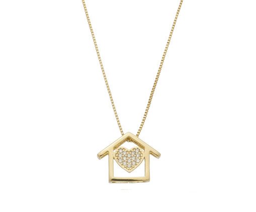 Colar Casa com Coração de Zircônia Gold, Dourado | WestwingNow