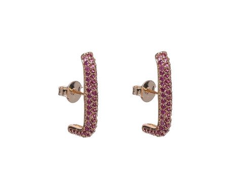 Brinco Ear Hook Cravejado de Zircônias Rubi Banho de Ouro 18K | Westwing
