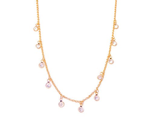 Colar Gold Elo Português com Zircônias Incolores Penduradas, Dourado | WestwingNow
