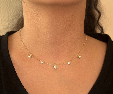 Colar Choker de Zirconias e Ponto de Luz Semijoia Banho de Ouro 18K | Westwing