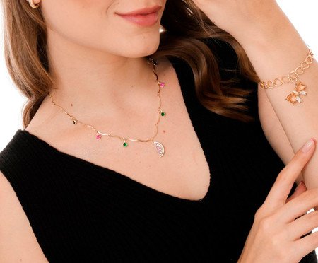 Colar Palito e Melancia Cravejada Gold | Westwing