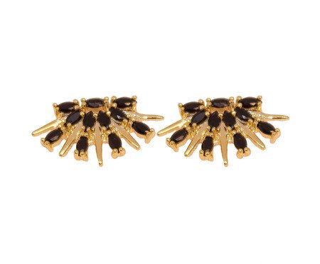 Brinco Ear Cuff Solar Semijoia Banho de Ouro 18K Zirconia Preta | Westwing