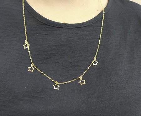 Colar Longo Estrelas Vazadas Semijoia Banho de Ouro 18K | Westwing