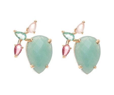 Brinco Gold com Jade Turquesa e Cristais Apatita Rubelita e Rosa | Westwing
