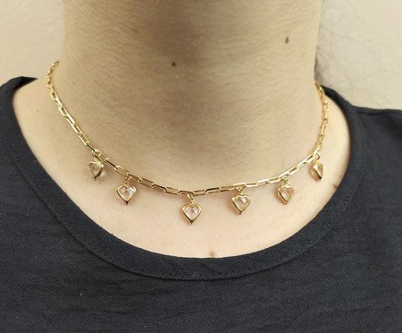 Choker Elo Cartier e Corações Pendurados de Zircônias Incolores | Westwing