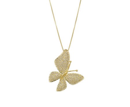 Colar Pingente Grande Borboleta Cravejada de Zircônias Gold | Westwing