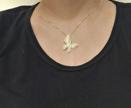 Colar Pingente Grande Borboleta Cravejada de Zircônias Gold | Westwing