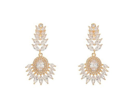 Brinco Festa Folhas e Coroa de Zircônias Cravejadas Gold, Dourado | WestwingNow