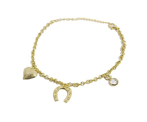 Pulseira Coração, Ferradura e Ponto de Luz Semijoia Banho de Ouro 18K, Dourado | WestwingNow