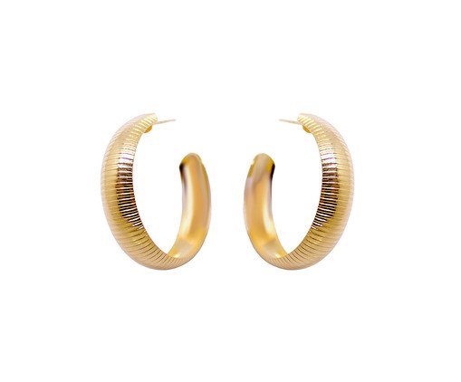 Brinco Meia Argola Grossa Texturizada Semijoia Banho de Ouro 18K, Dourado | WestwingNow