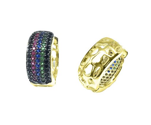 Brinco Argola Rainbow Ouro 18K Cravação de Zirconias Coloridas, Dourado | WestwingNow