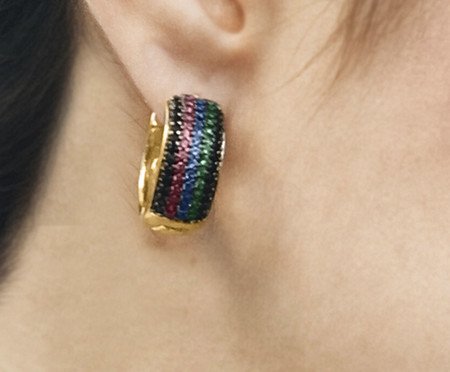 Brinco Argola Rainbow Ouro 18K Cravação de Zirconias Coloridas | Westwing