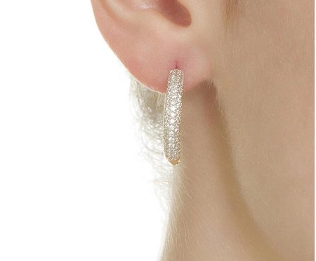 Brinco Argola Venice Bombê Articulado Ouro 18K Cravação de Zirconias | Westwing