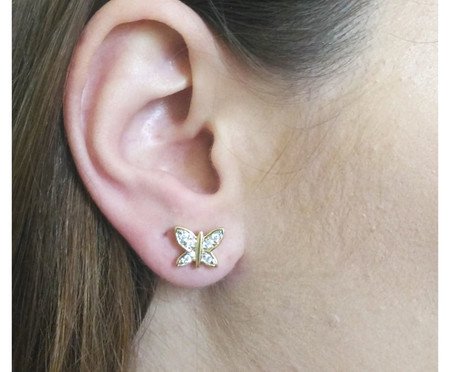 Brinco Borboleta Banho de Ouro 18K Cravejado de Zirconia Incolores | Westwing
