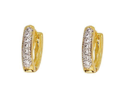 Brinco Argola Oval Venice Banho de Ouro 18K Cravação de Zirconias, Dourado | WestwingNow
