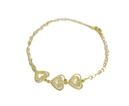 Pulseira Elo Coração e Corações Vazados Semijoia Banho de Ouro 18K | Westwing