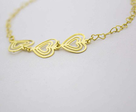 Pulseira Elo Coração e Corações Vazados Semijoia Banho de Ouro 18K | Westwing