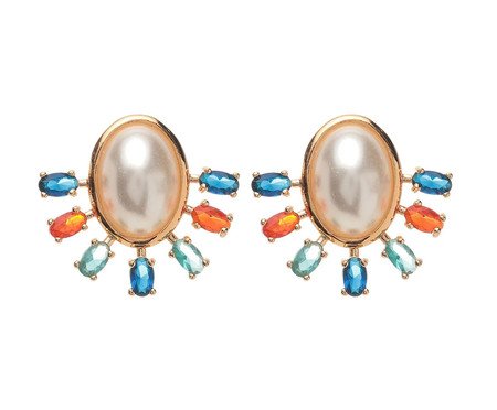Brinco Gold com Pérola Shell e Cristais Cornalina Apatita e Safira | Westwing