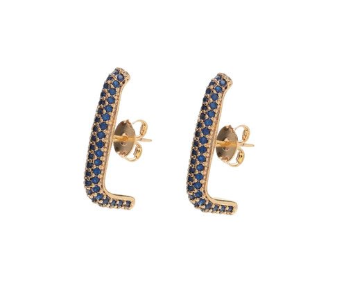 Brinco Ear Hook Cravejado de Zircônias Azul Banho de Ouro 18K, Dourado | WestwingNow