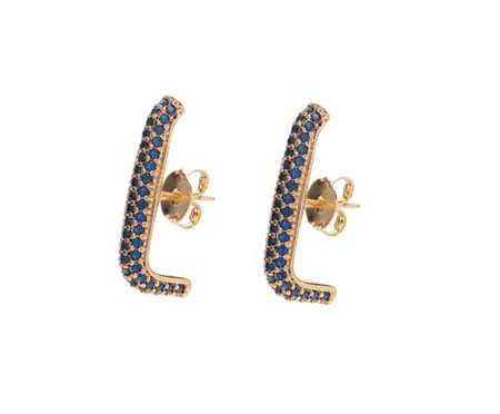 Brinco Ear Hook Cravejado de Zircônias Azul Banho de Ouro 18K | Westwing