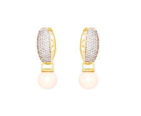 Brinco Cravejado e Pérola Rosa Semijoia Banho de Ouro 18K | Westwing