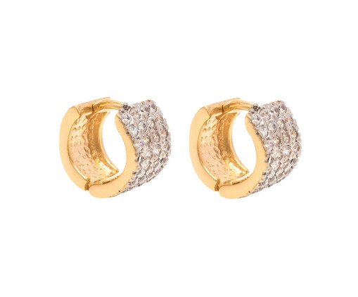 Brinco Argola Articulada Impéria Ouro 18K Cravação de Zirconias, Dourado | WestwingNow