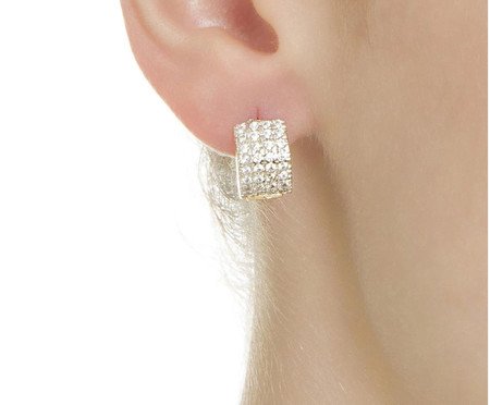 Brinco Argola Articulada Impéria Ouro 18K Cravação de Zirconias | Westwing