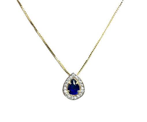 Pingente Azul Gota Detalhe em Ródio Semijoia Banho de Ouro 18K, Dourado | WestwingNow