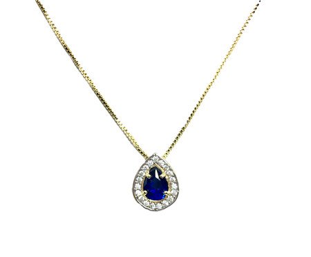 Pingente Azul Gota Detalhe em Ródio Semijoia Banho de Ouro 18K | Westwing