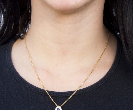 Pingente Azul Gota Detalhe em Ródio Semijoia Banho de Ouro 18K | Westwing