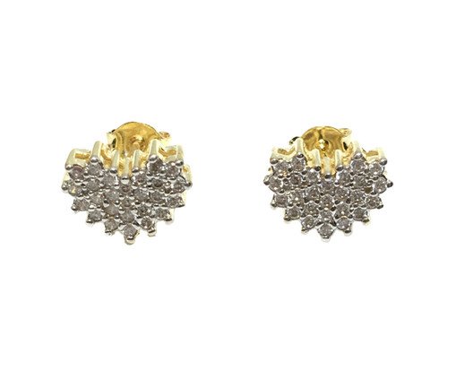 Brinco Coração Pequeno Semijoia Banho de Ouro 18K Zirconia, Dourado | WestwingNow