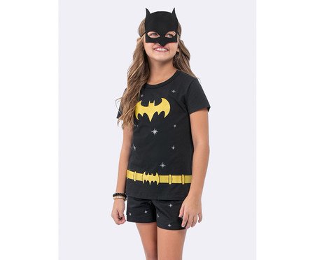 Pijama Manga Curta Infantil Batgirl com Máscara e Glitter | Westwing