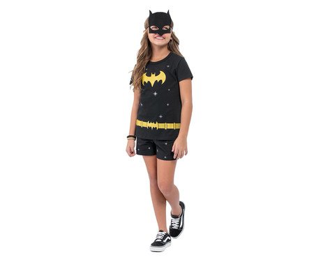 Pijama Manga Curta Infantil Batgirl com Máscara e Glitter | Westwing