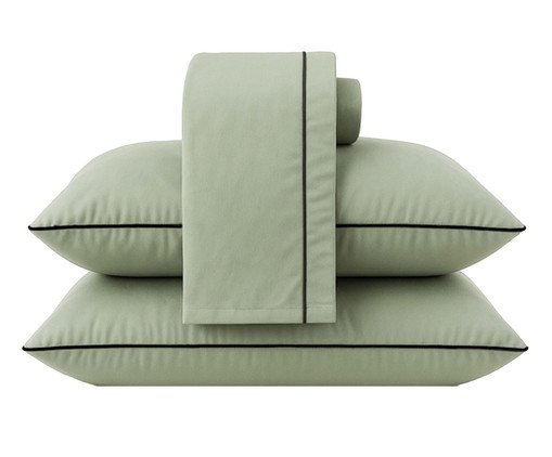 Jogo de Lençol Clássico Colorlife com Vivo Percal Verde 200 Fios, white | WestwingNow