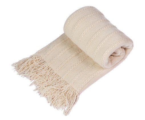 Manta Tricot Texturizada Com Franjas Cru, beige | WestwingNow