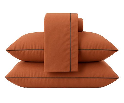 Jogo de Lençol Clássico Colorlife com Vivo Percal Terracota 200 Fios, white | WestwingNow