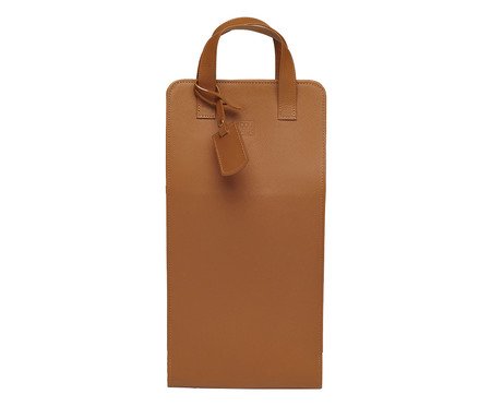 Porta-Garrafa em Couro Duplo Caramelo - 18,5X39X10cm | Westwing