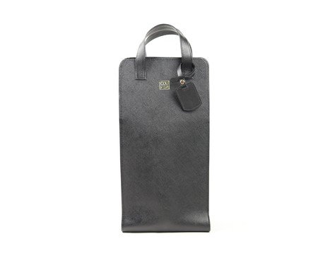 Porta-Garrafa em Couro Duplo Preto - 18,5X39X10cm | Westwing