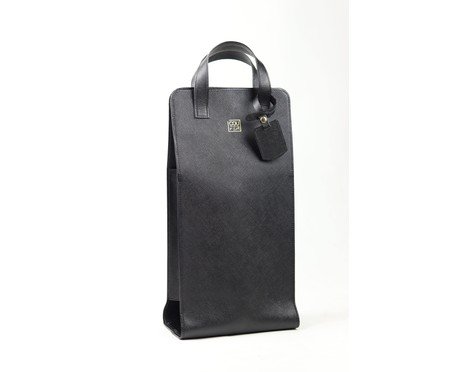 Porta-Garrafa em Couro Duplo Preto - 18,5X39X10cm | Westwing