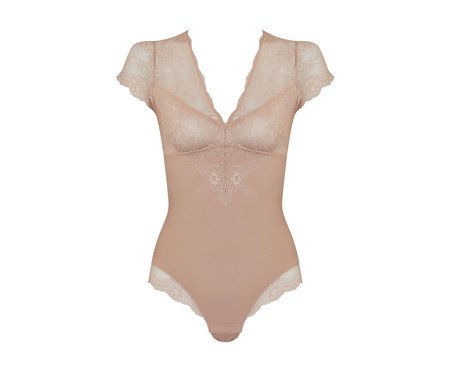 Body Modelador em Renda e Microfibra Bege Ballet | Westwing