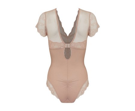 Body Modelador em Renda e Microfibra Bege Ballet | Westwing